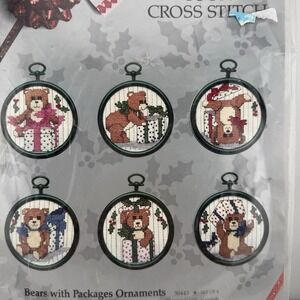 Vintage Something Special Counted Cross Stitch Kit Christmas Ornaments Bears 3"